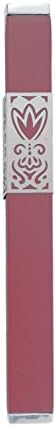 Metal Mezuzah Case With Flower Design - Sleek Dark Pink