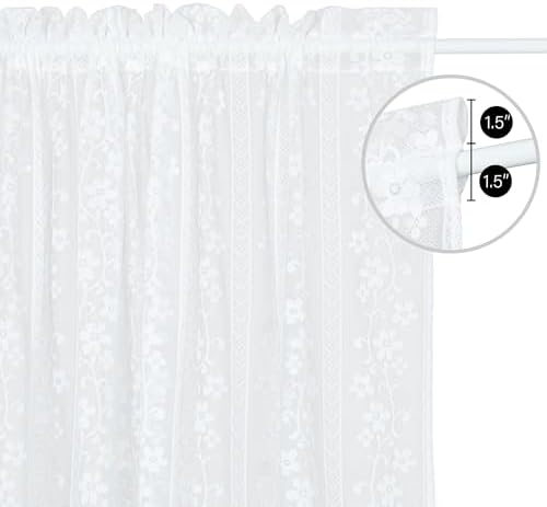 White French Door Curtain with Tieback and Floral Voile Lace