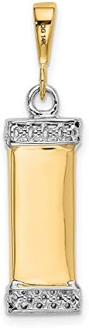 14k Two-Tone Solid Yellow Gold Satin Mezuzah Pendant