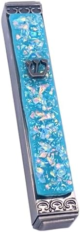 Sparkling Art Glass Mezuzah with Opal Blue Design