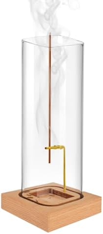 Incense Holder for Sticks with Natural Wood Base and Ash-Catcher Glass