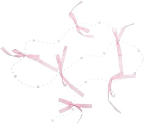 LOGOFUN 3pcs Bow Bead Curtain with Tassels in Pink