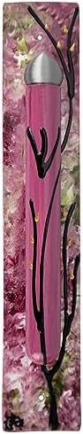 Hand Painted Glass Mezuzah Case with Printed Scroll