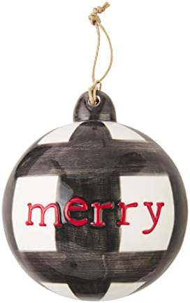Mud Pie Ceramic Buffalo Check Ball Christmas Ornament