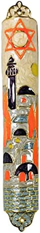 J B Judaica Enameled Mezuzah Holder 12cm Scroll