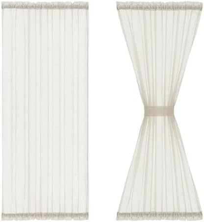 Linen French Door Curtains 2 Panels Set 52x40 Natural Flax Blend