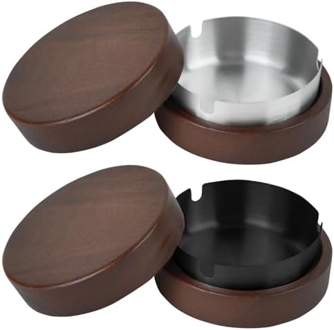 Zoyiancy 2 Pair Wooden Ashtrays with Lid for Cigarettes