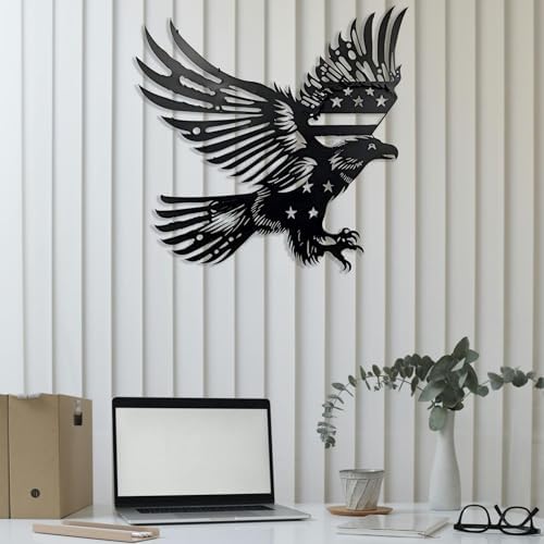 Patriotic Bald Eagle American Flag Metal Wall Art 30 Inches