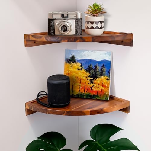 Demigo Floating Round Corner Shelves 2pcs Natural Brown