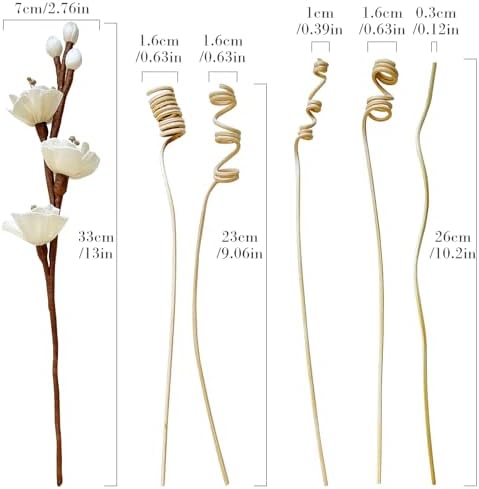 Natural Reed Diffuser Sticks Set with Flowers