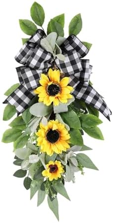 Artificial Sunflower Teardrop Front Door Wreath
