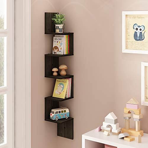 Furinno Rossi Wall Mount Floating Corner Shelf 5-Tier Espresso