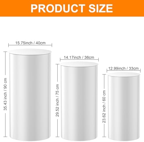 White Cylinder Pillar Stand 3 Pieces for Party Decor