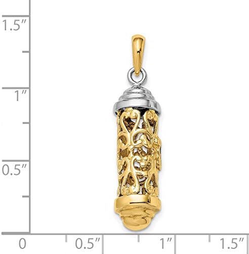 14k Solid Two-Tone Mezuzah Pendant With Top Cap 36mm x 9mm