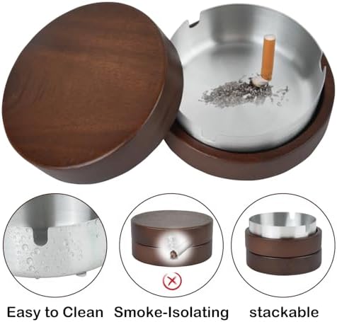 Zoyiancy 2 Pair Wooden Ashtrays with Lid for Cigarettes