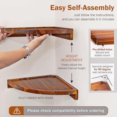 Demigo Floating Round Corner Shelves 2pcs Natural Brown