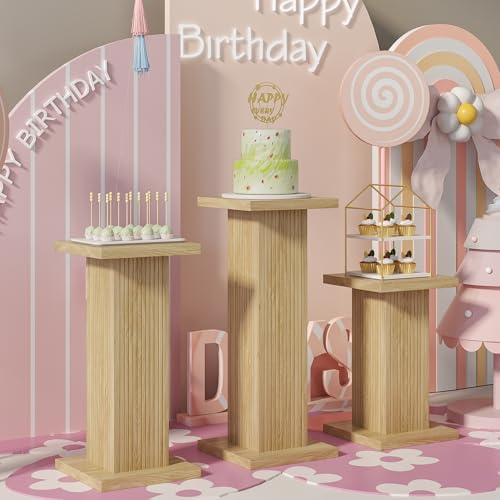 3Pcs Square Wood Pedestal Display Stand Set