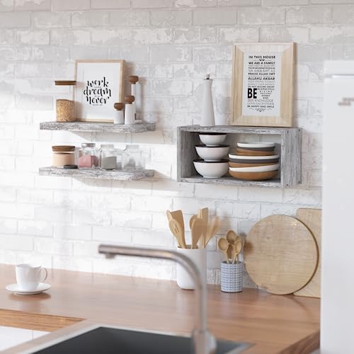 RICHER HOUSE Floating Shelves Set of 3 Rustic White