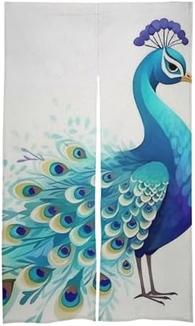 Cartoon Blue Peacock Door Curtain Panel 17x57 Inch Split Door Divider