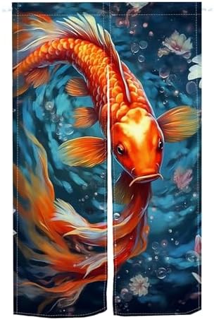 Golden Koi Noren Door Curtain for Kitchen and Bathroom