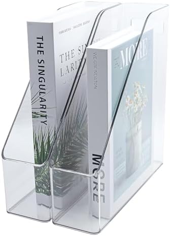 2 Pack Acrylic Magazine Holder with Handle for Desk Organization