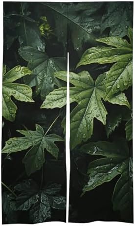 Green Leaves Pattern Door Cover Curtain 57x17 Inches