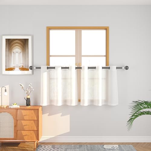 UPOPO White Sheer Kitchen Tier Curtains 24 Inches 2 Panels Grommet Top