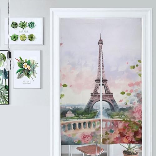 Paris Eiffel Tower Door Curtain with Flowers