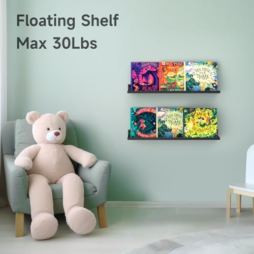 PEKGRIL 4 Pack Black Floating Metal Shelves Wall Mount 17x6 Inch