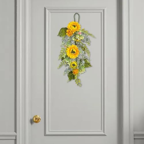 2755 Inch Artificial Yellow Sunflower Wall Hanging Wreath