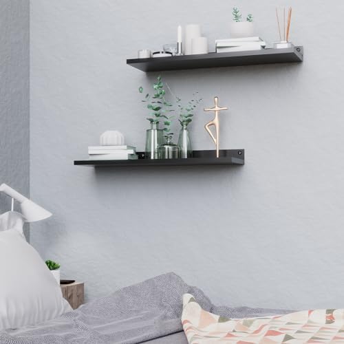 PEKGRIL 4 Pack Black Floating Metal Shelves Wall Mount 17x6 Inch