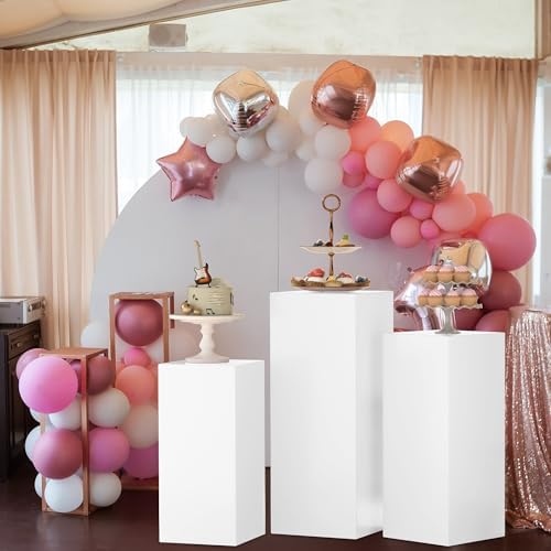 3Pcs White Cylinder Pedestal Stands for Parties