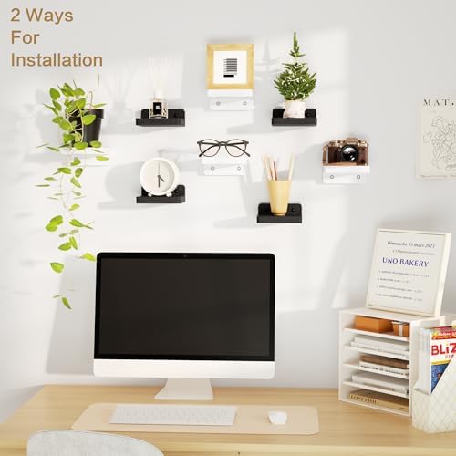 SRIWATANA 4 Inch Floating Wall Shelf Set of 8 Black