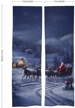 Snow Night Santa and Deer Split Door Curtain