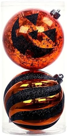 Ashland 6 Inch Black Orange Plastic Ball Ornaments Halloween Decor