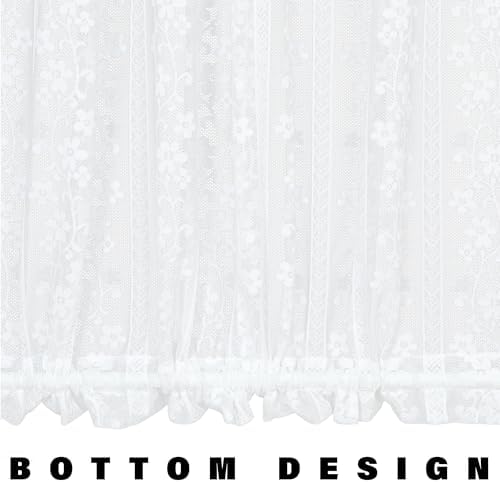 White French Door Curtain with Tieback and Floral Voile Lace