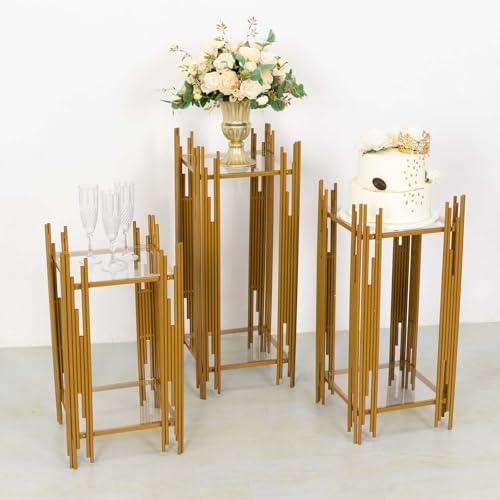 Tableclothsfactory Set of 3 Gold Metal Flower Display Stands