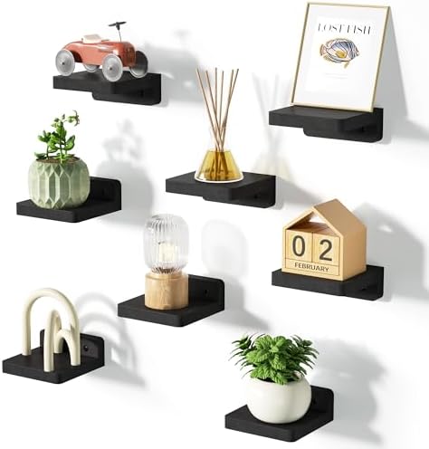 SRIWATANA 4 Inch Floating Wall Shelf Set of 8 Black
