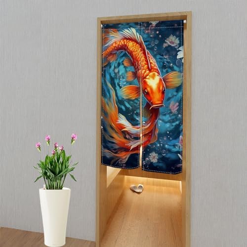 Golden Koi Noren Door Curtain for Kitchen and Bathroom