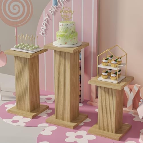 3Pcs Square Wood Pedestal Display Stand Set