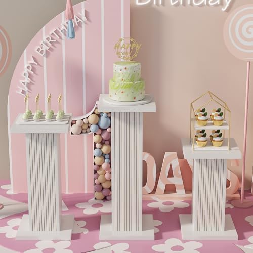 Fluted Panel Pedestal Stand Set 6Pcs White