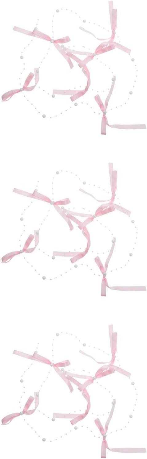 LOGOFUN 3pcs Bow Bead Curtain with Tassels in Pink