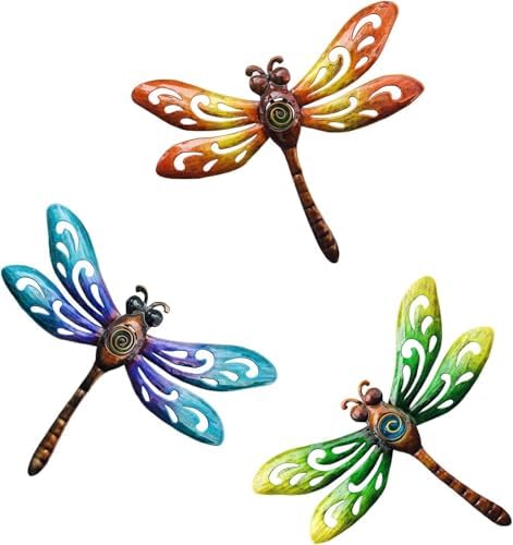 Sunny Barrel Vibrant Metal Dragonfly Wall Decor Set of 3