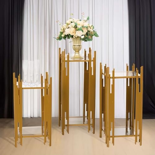 Tableclothsfactory Set of 3 Gold Metal Flower Display Stands