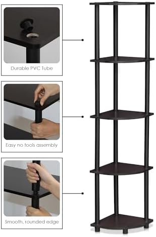 Furinno Turn-N-Tube 5 Tier Corner Shelf Dark Walnut