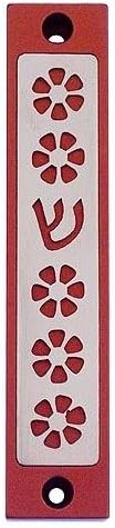 Agayof Flower and Shin Cut-Out Mezuzah Red
