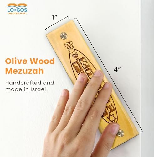 Olive Wood Mezuzah with Scroll and Star of David