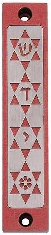 Agayof Four Stars of David Cut-Out Mezuzah 2x10cm Red