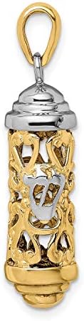 14k Solid Two-Tone Mezuzah Pendant With Top Cap 36mm x 9mm