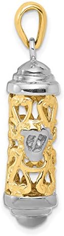 14k Solid Two-Tone Mezuzah Pendant With Top Cap 36mm x 9mm